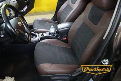 Чехлы на Hyundai Elantra 5, серии "Alcantara FULL" - коричневая строчка