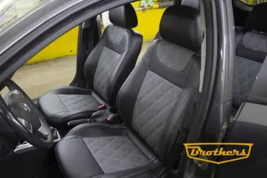 Чехлы на Opel Astra H, серии "Premium" - серая строчка, ромбы, серый центр