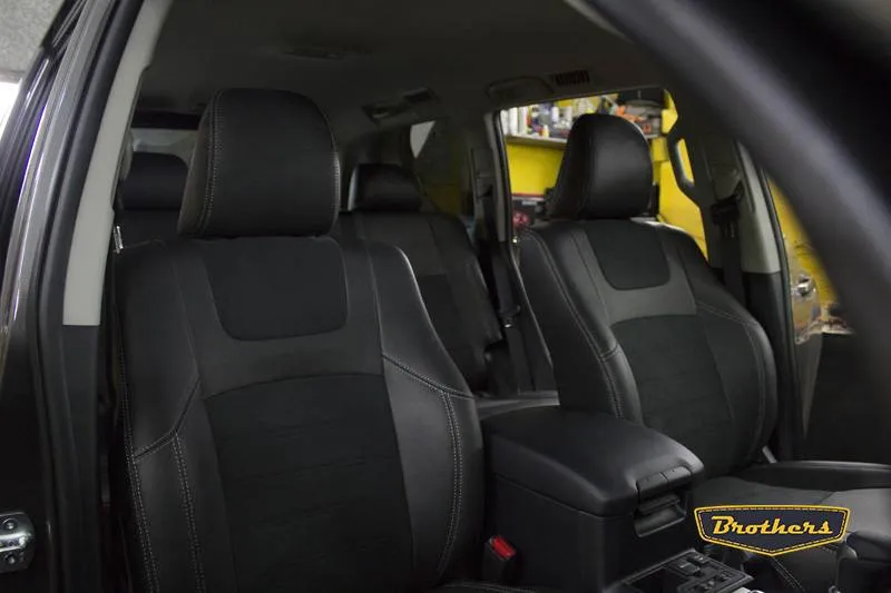 Установка чехлов серии Alcantara на Toyota Prado 150, строчка стандарт, серая