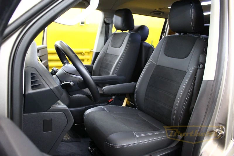 Чехлы для Volkswagen Multivan T6 рестайлинг серии "Alcantara FULL" - серая строчка