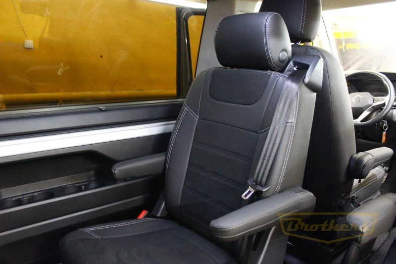 Чехлы для Volkswagen Multivan T6 рестайлинг серии "Alcantara FULL" - серая строчка