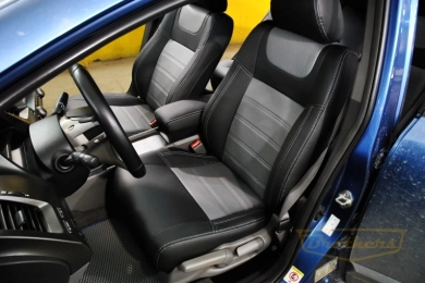Чехлы на Honda Civic 8 (4D, комплектация comfort), серии "Premium" - серая строчка, серый центр