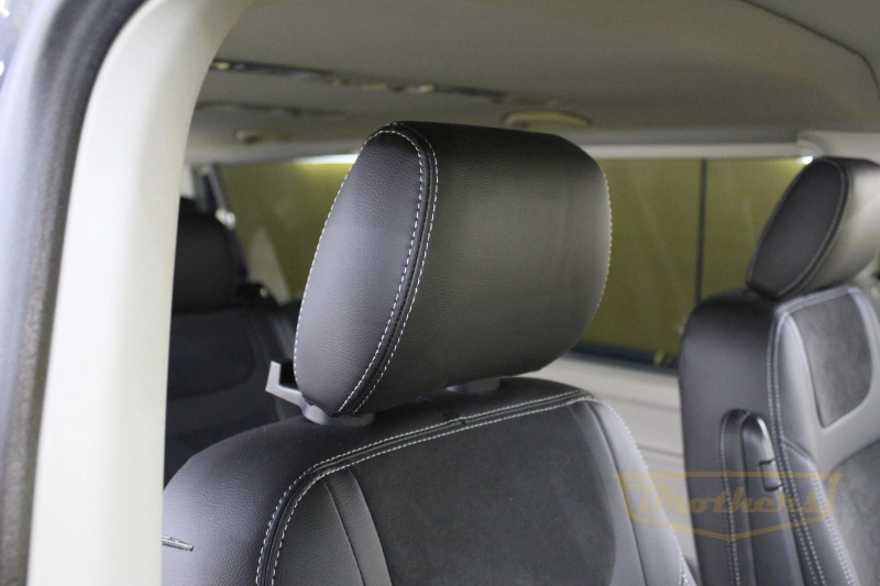 Чехлы для Volkswagen Caravelle T6 (7 мест) серии "Alcantara" (продление передних сидений) - серая строчка