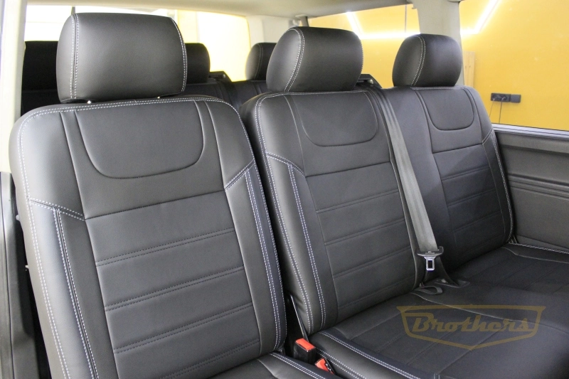 Чехлы для Volkswagen Caravelle T5 8 мест (2009 - 2015) серии "Premium" - серая строчка, гладкий центр