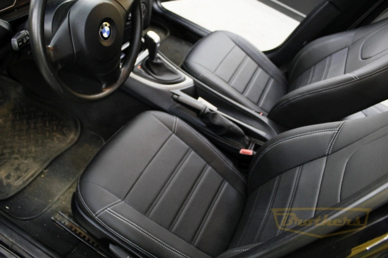 Чехлы для BMW 1 (E87) Рестайлинг, хэтчбек серии "Premium" - серая строчка