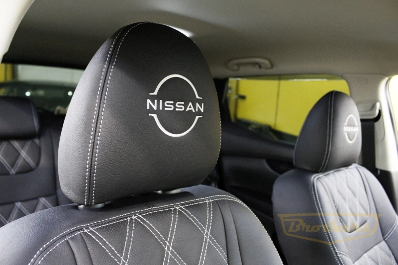 Чехлы на Nissan Qashqai J11, серии "Aurora" - серая строчка, ромбы