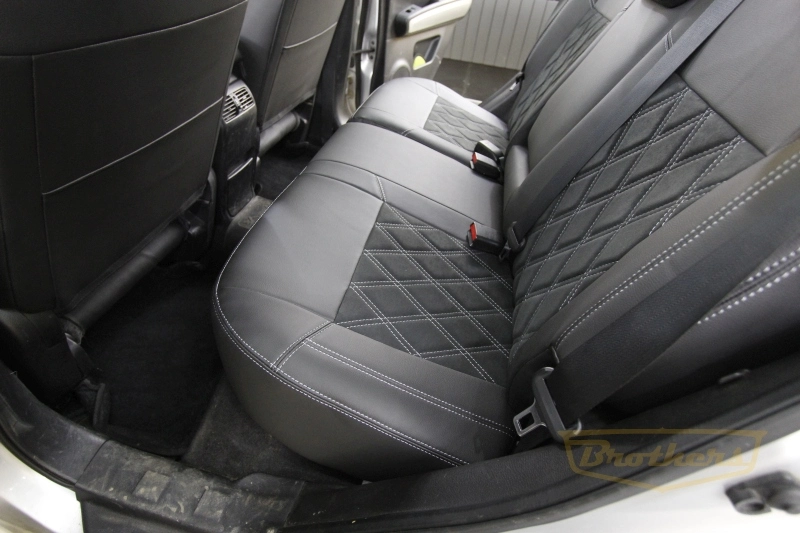 Чехлы на Nissan X-Trail 31 SE, серии "Alcantara" - серая строчка, ромбы, продление передних сидений