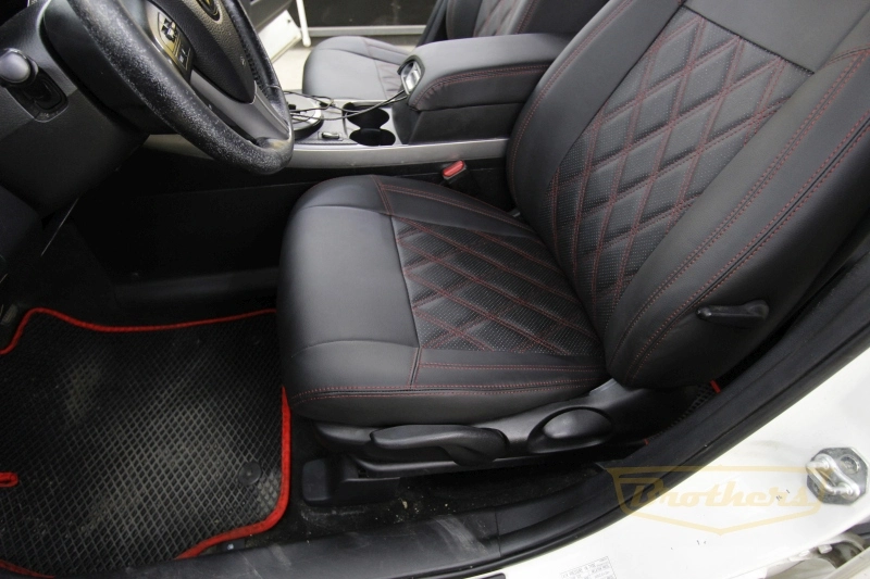 Чехлы на Mazda CX-7, серии "Premium" - красная строчка, ромбы