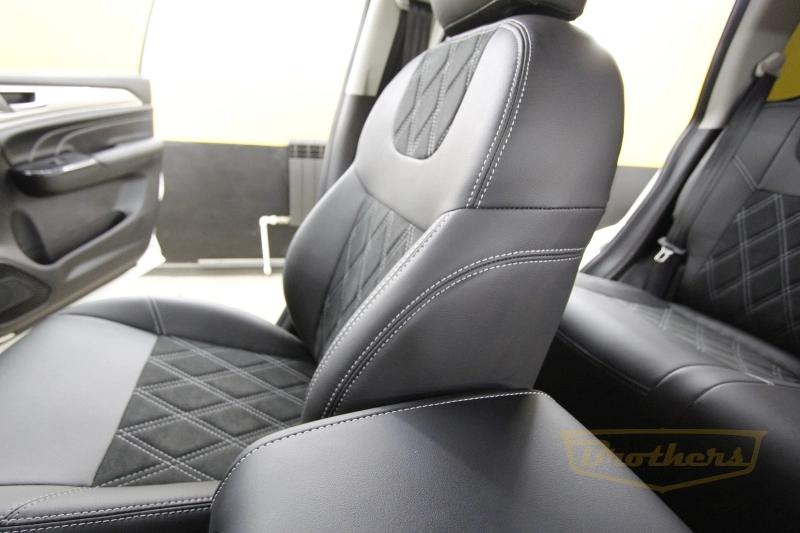 Авточехлы на сидения Хавал Haval M6 II серии "Alcantara" - серая строчка, ромбы