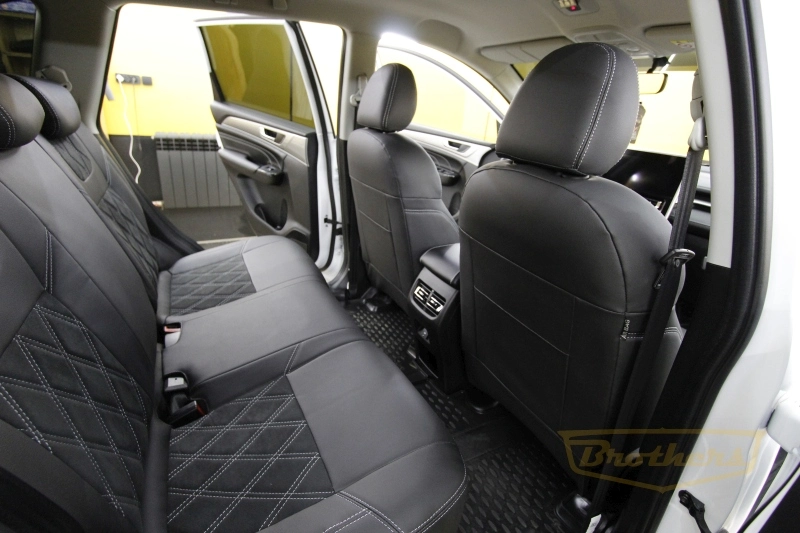 Авточехлы на сидения Хавал Haval M6 II серии "Alcantara" - серая строчка, ромбы