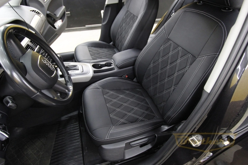 Чехлы на сидения Audi А4 (B8, рестайлинг) серии "Aurora" с алькантарой - серая строчка, ромбы (цельная спинка)