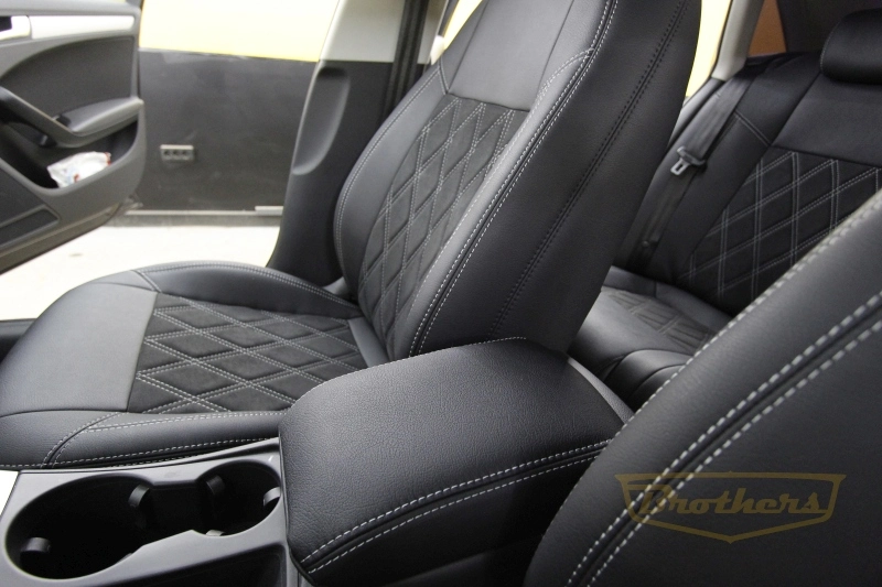 Чехлы на сидения Audi А4 (B8, рестайлинг) серии "Aurora" с алькантарой - серая строчка, ромбы (цельная спинка)