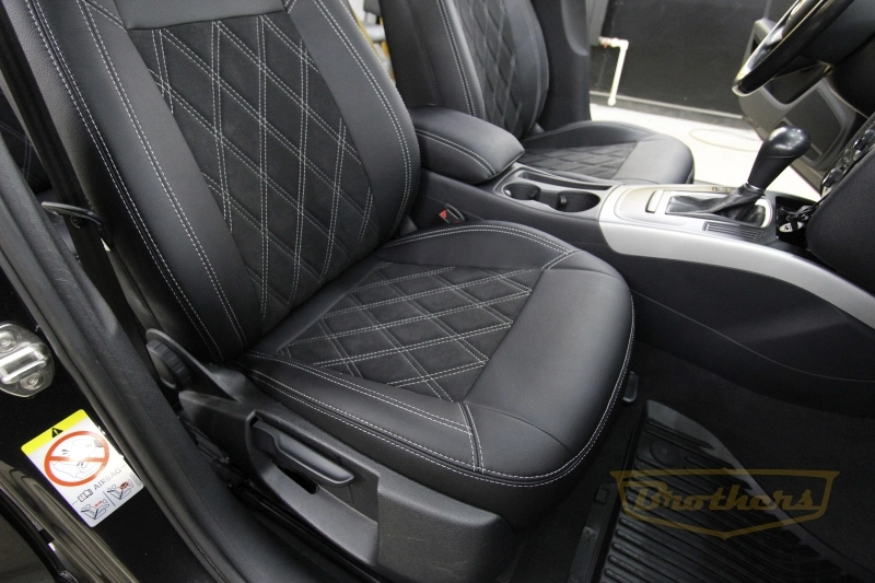 Чехлы на сидения Audi А4 (B8, рестайлинг) серии "Aurora" с алькантарой - серая строчка, ромбы (цельная спинка)