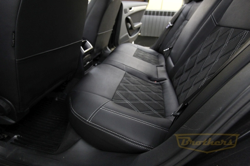 Чехлы на сидения Audi А4 (B8, рестайлинг) серии "Aurora" с алькантарой - серая строчка, ромбы (цельная спинка)