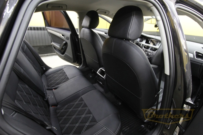 Чехлы на сидения Audi А4 (B8, рестайлинг) серии "Aurora" с алькантарой - серая строчка, ромбы (цельная спинка)