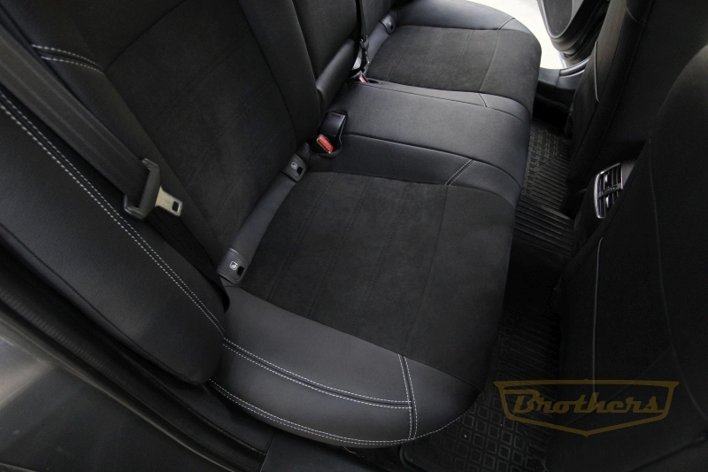 Чехлы на Mazda 6 III (GJ, рестайлинг)  серии "Aurora" - серая строчка, продление передних и задних сидений алькантарой