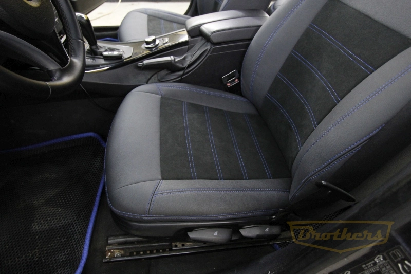 Чехлы BMW 3 (E90) серии "Aurora" (с алькантарой) - синяя строчка