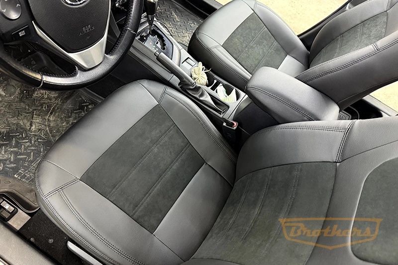 Авточехлы на Toyota Corolla (E160), серии "Alcantara" - черная строчка