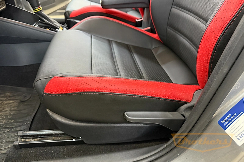 Чехлы для Volkswagen Polo VI, лифтбек, серии "Premium" - красная строчка, красные вставки