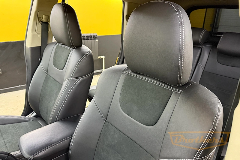 Авточехлы на Мицубиси Аутлэндер 3 (рестайлинг), серии "Alcantara Full" - серая строчка