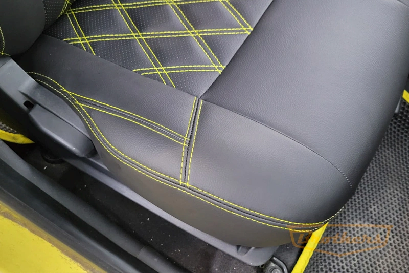 Авточехлы на Hyundai Getz, серии "Premium" (задний диван цельный) - желтая строчка, ромбы