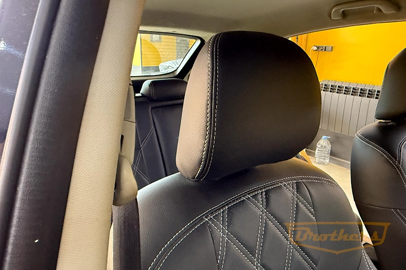 Чехлы для Subaru Impreza 4, 2014 - 2016 серии "Premium" - серая строчка, ромбы Чехлы для Subaru Impreza 4, 2014 - 2016 серии "Premium" - серая строчка, ромбы