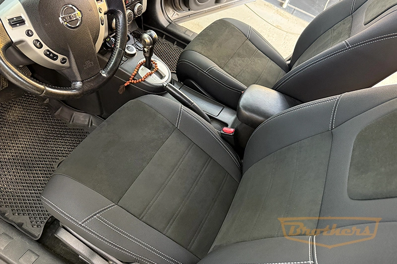 Чехлы для Nissan X-Trail T31, серии "Aurora" - серая строчка, вставка Alcantara с продлением переднего ряда сидений Чехлы для Nissan X-Trail T31, серии "Aurora" - серая строчка, вставка Alcantara с продлением переднего ряда сидений