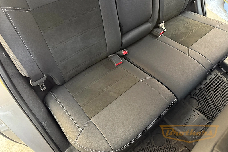 Чехлы для Nissan X-Trail T31, серии "Aurora" - серая строчка, вставка Alcantara с продлением переднего ряда сидений Чехлы для Nissan X-Trail T31, серии "Aurora" - серая строчка, вставка Alcantara с продлением переднего ряда сидений