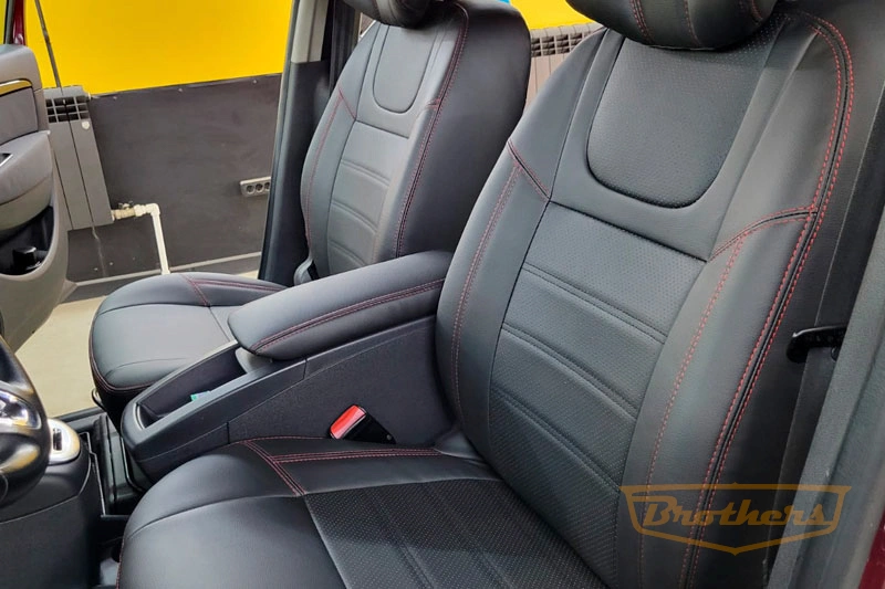 Чехлы для Renault Scenic 3, рестайлинг 2 серии "Premium" - красная строчка