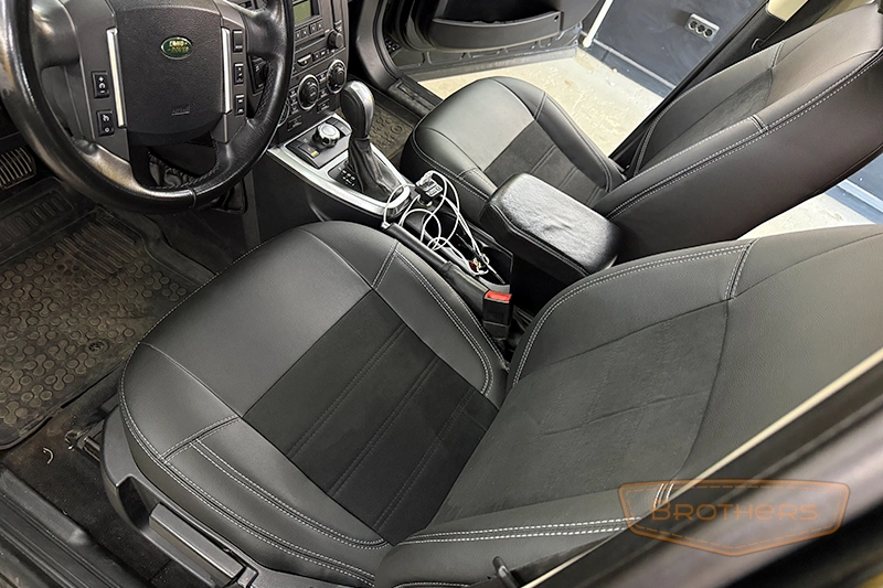 Чехлы для сидений Land Rover Free Lander 2 серии "Alcantara" - серая строчка