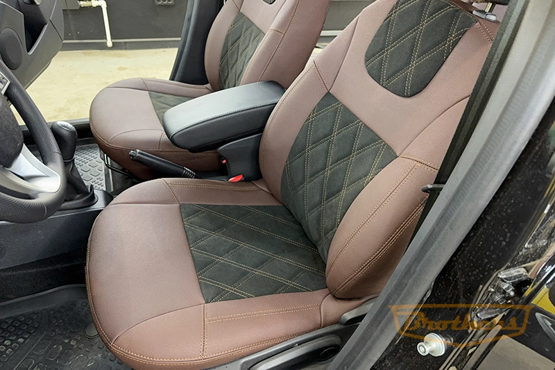 Чехлы для Lada Largus 1 рестайлинг, серии "Aurora" (цвет шоколад), алькантара - коричневая строчка, ромбы