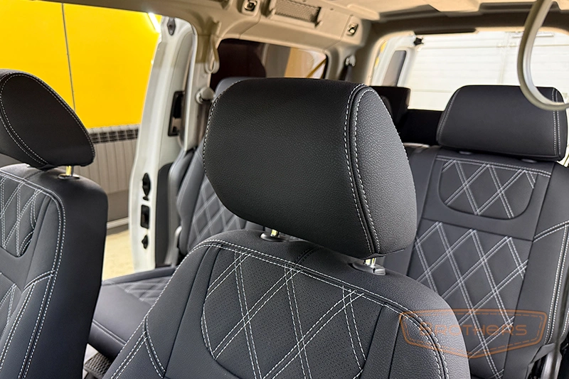 Чехлы для Volkswagen Caddy 3 (2004 - 2010) серии "Aurora" - серая строчка, ромбы Чехлы для Volkswagen Caddy 3 (2004 - 2010) серии "Aurora" - серая строчка, ромбы