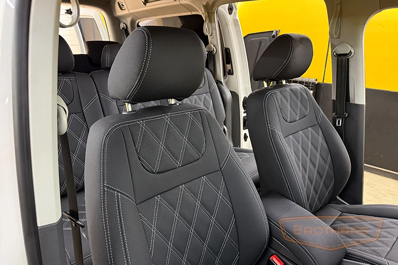 Чехлы для Volkswagen Caddy 3 (2004 - 2010) серии "Aurora" - серая строчка, ромбы Чехлы для Volkswagen Caddy 3 (2004 - 2010) серии "Aurora" - серая строчка, ромбы