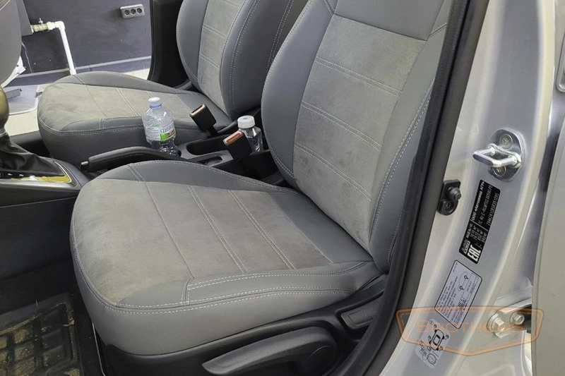 Чехлы на Hyundai Solaris 2, серии "Premium Plus" - серая строчка, серая эко-кожа, продление передних сидений Чехлы на Hyundai Solaris 2, серии "Premium Plus" - серая строчка, серая эко-кожа, продление передних сидений