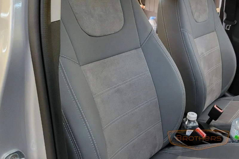 Чехлы на Hyundai Solaris 2, серии "Premium Plus" - серая строчка, серая эко-кожа, продление передних сидений Чехлы на Hyundai Solaris 2, серии "Premium Plus" - серая строчка, серая эко-кожа, продление передних сидений