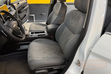 Авточехлы на сидения Хавал M6 II серии "Premium Plus" - серая строчка, ромбы, продление передних и задних сидений