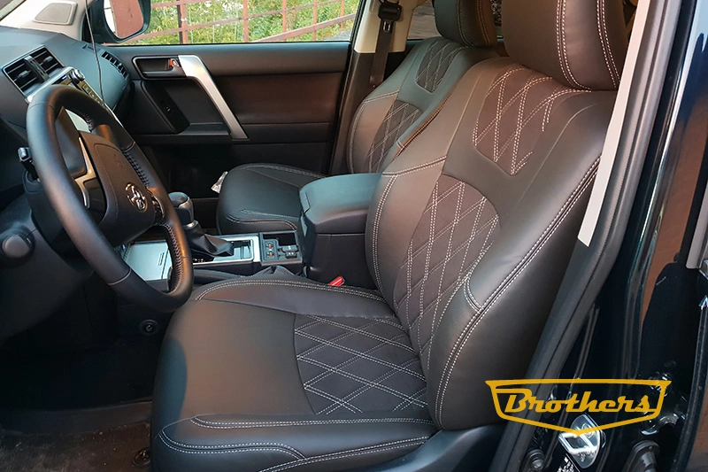 Чехлы на Toyota Prado 150 (рестайлинг), серии "Alcantara" с ромбами - серая строчка