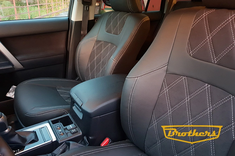 Чехлы на Toyota Prado 150 (рестайлинг), серии "Alcantara" с ромбами - серая строчка