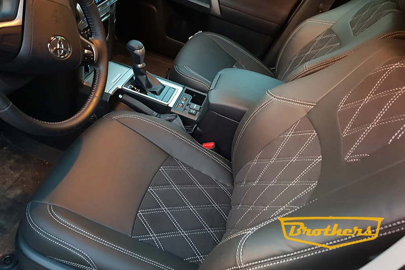 Чехлы на Toyota Prado 150 (рестайлинг), серии "Alcantara" с ромбами - серая строчка