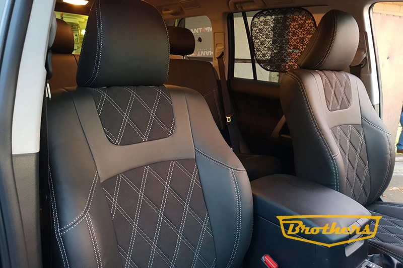 Чехлы на Toyota Prado 150 (рестайлинг), серии "Alcantara" с ромбами - серая строчка