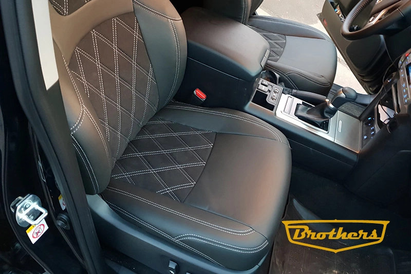 Чехлы на Toyota Prado 150 (рестайлинг), серии "Alcantara" с ромбами - серая строчка