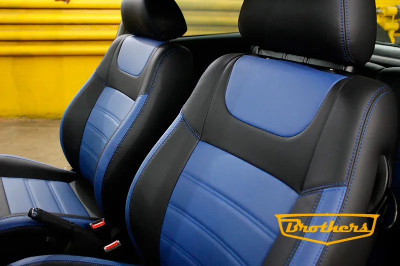 Чехлы на Volkswagen Polo III, 3D серии "Premium" - синяя строчка
