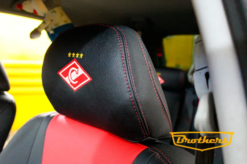 Чехлы на Honda CRV 3, серии "Aurora" - красная строчка, 5 логотипов