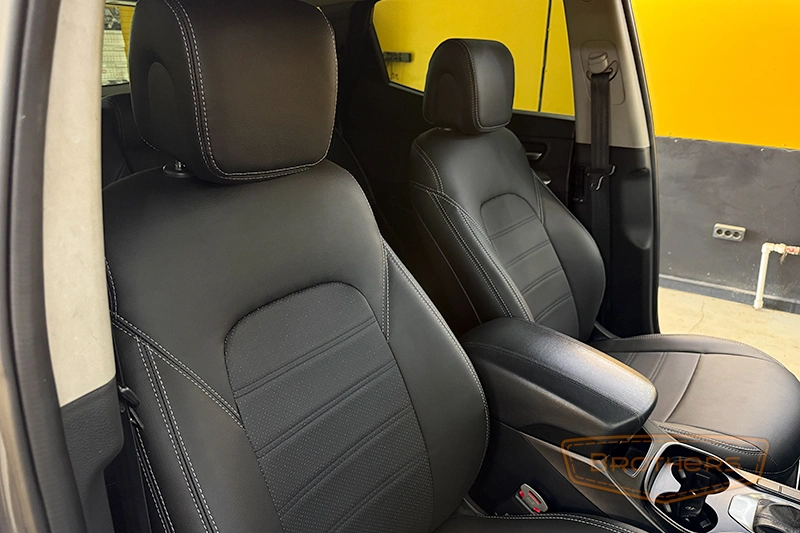Чехлы на Hyundai Santa Fe 3, серии "Premium" - серая строчка Чехлы на Hyundai Santa Fe 3, серии "Premium" - серая строчка