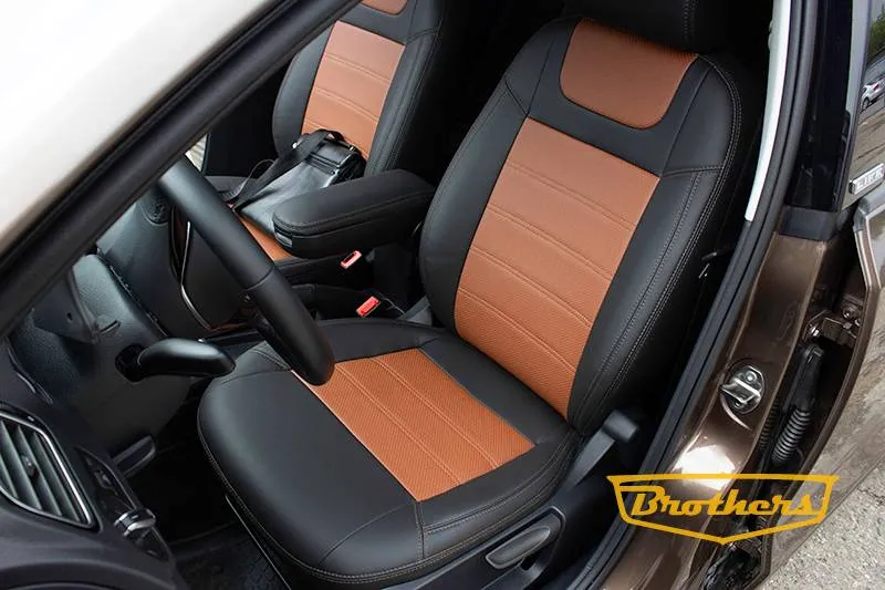 Чехлы на Volkswagen Polo, серии "Premium" - коричневая строчка